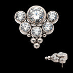 Tri-bead end with 5mm & 3mm Bezel Set AAA Clear CZ Cluster Flatback Stud Earring / Nosering - Clear CZ in Titanium