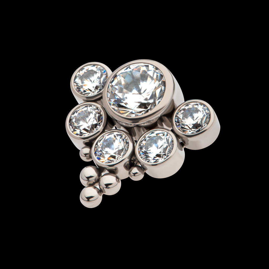 Tri-bead end with 5mm & 3mm Bezel Set AAA Clear CZ Cluster Flatback Stud Earring / Nosering - Clear CZ in Titanium