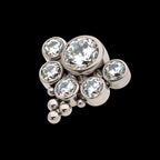 Tri-bead end with 5mm & 3mm Bezel Set AAA Clear CZ Cluster Flatback Stud Earring / Nosering - Clear CZ in Titanium