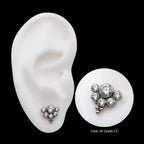 Tri-bead end with 5mm & 3mm Bezel Set AAA Clear CZ Cluster Flatback Stud Earring / Nosering - Clear CZ in Titanium