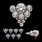 Tri-bead end with 4mm & 2.5mm Bezel Set AAA Clear CZ/Opal Cluster Flatback Stud Earring / Nosering - Opal & CZ & Clear CZ & Opal & CZ in Titanium