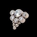 Tri-bead end with 4mm & 2.5mm Bezel Set AAA Clear CZ/Opal Cluster Flatback Stud Earring / Nosering - Opal & CZ & Clear CZ & Opal & CZ in Titanium