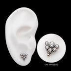 Tri-bead end with 4mm & 2.5mm Bezel Set AAA Clear CZ/Opal Cluster Flatback Stud Earring / Nosering - Opal & CZ & Clear CZ & Opal & CZ in Titanium