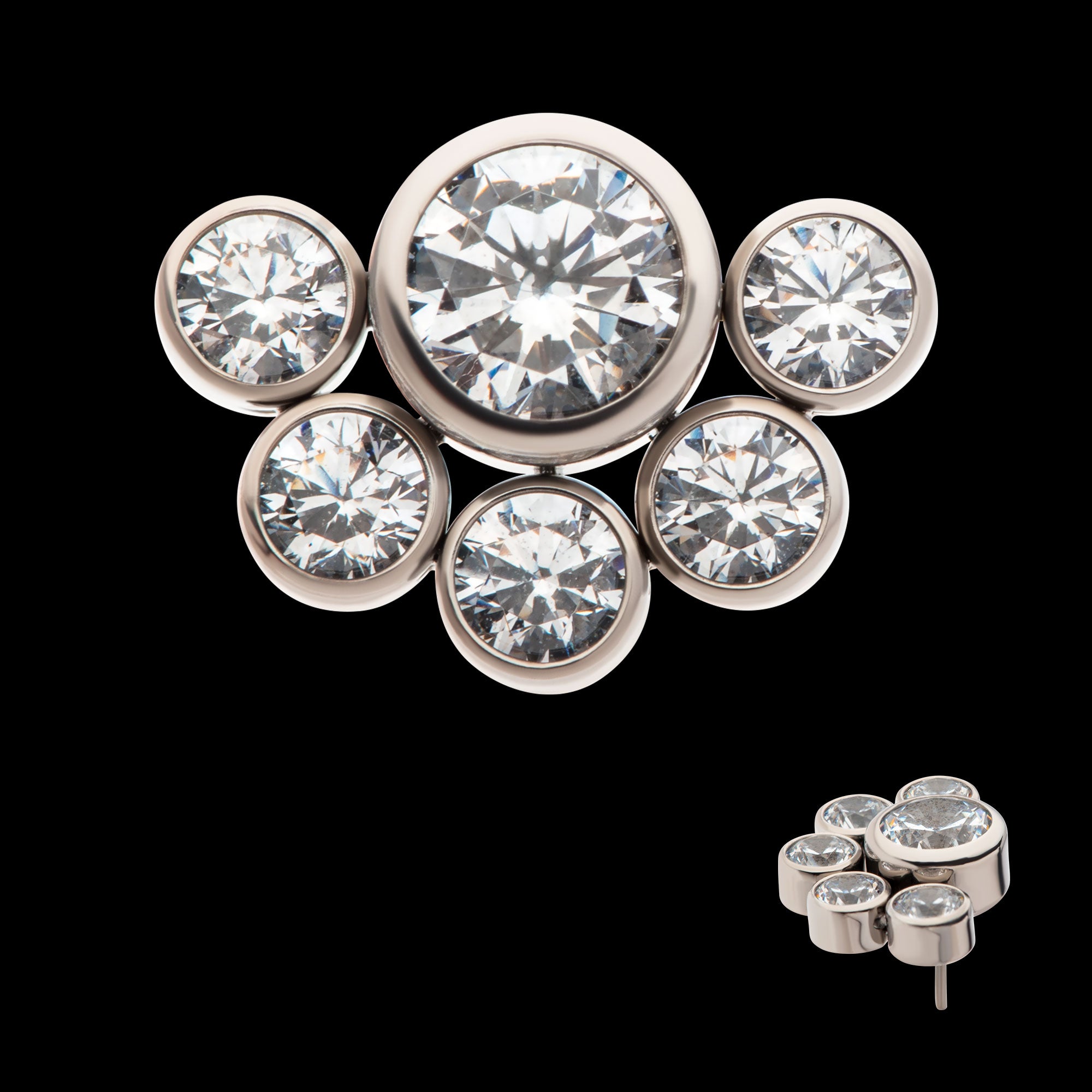 5mm & 3mm Bezel Set AAA CZ Cluster Flatback Stud Earring / Nosering - AAA CZ in Titanium