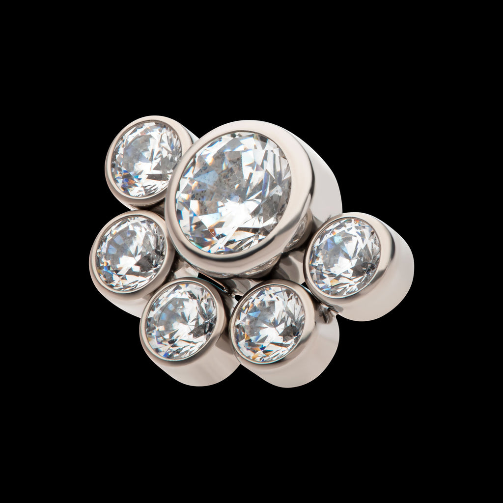 5mm & 3mm Bezel Set AAA CZ Cluster Flatback Stud Earring / Nosering - AAA CZ in Titanium