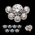 4mm & 2.5mm Bezel Set AAA CZ/Opal Cluster Flatback Stud Earring / Nosering - Opal & CZ & AAA CZ & Opal & CZ in Titanium