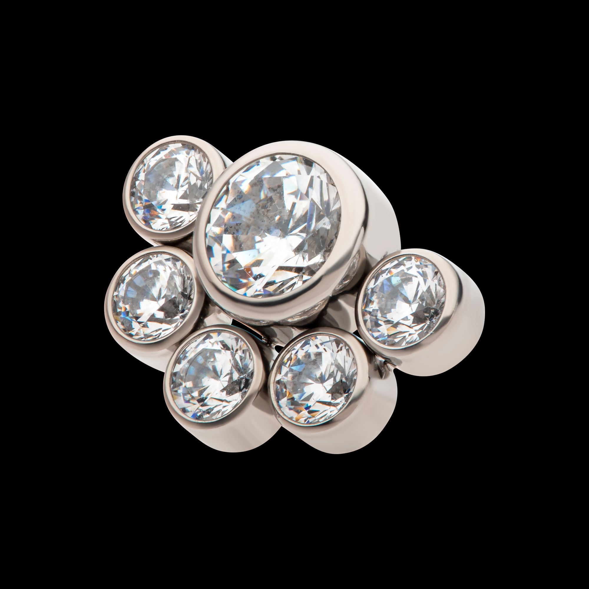 4mm & 2.5mm Bezel Set AAA CZ/Opal Cluster Flatback Stud Earring / Nosering - Opal & CZ & AAA CZ & Opal & CZ in Titanium