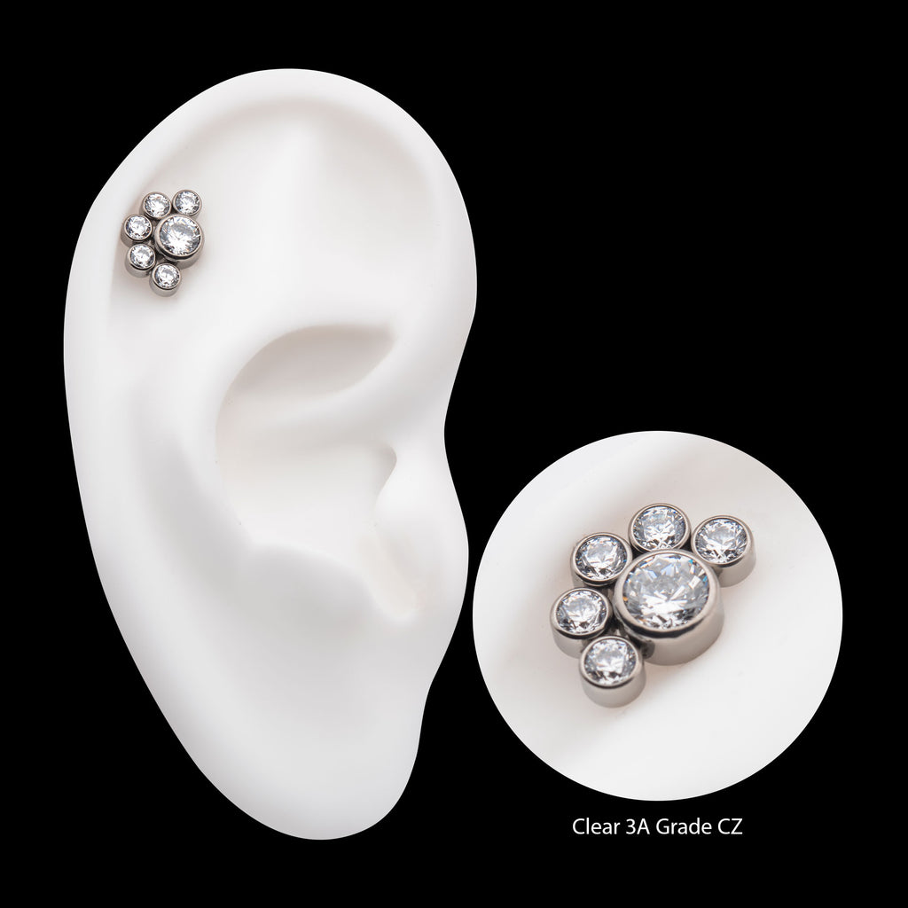 4mm & 2.5mm Bezel Set AAA CZ/Opal Cluster Flatback Stud Earring / Nosering - Opal & CZ & AAA CZ & Opal & CZ in Titanium