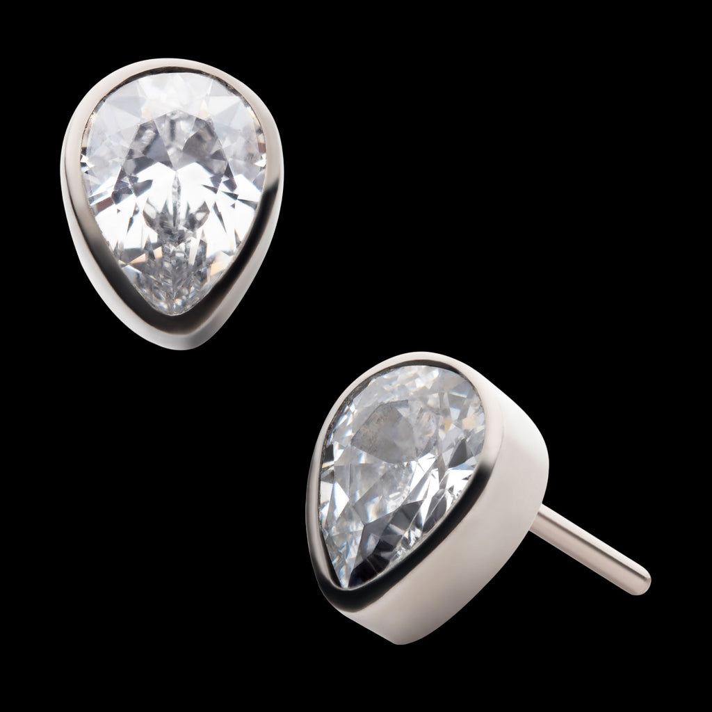 Bezel Set CZ Pear-Shaped Flatback Stud Earring / Nosering - CZ in Titanium
