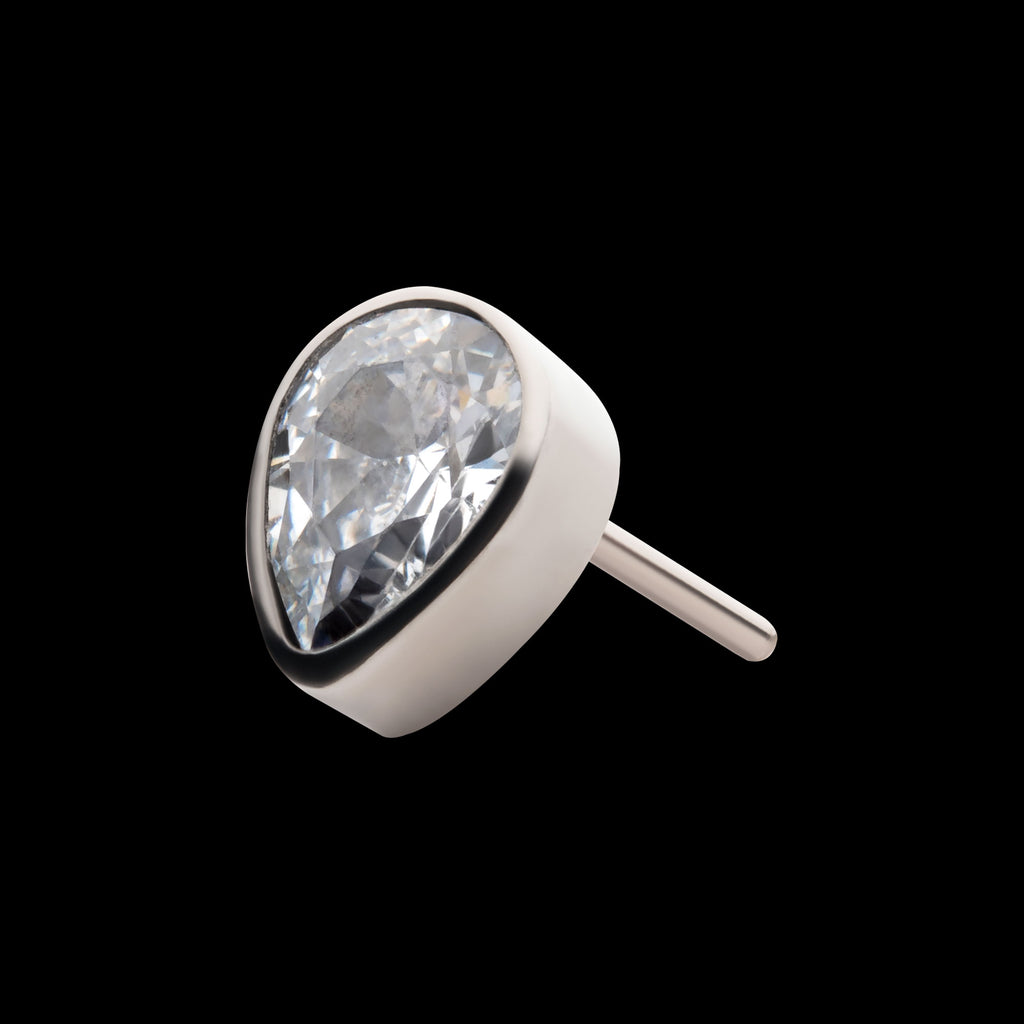 Bezel Set CZ Pear-Shaped Flatback Stud Earring / Nosering - CZ in Titanium