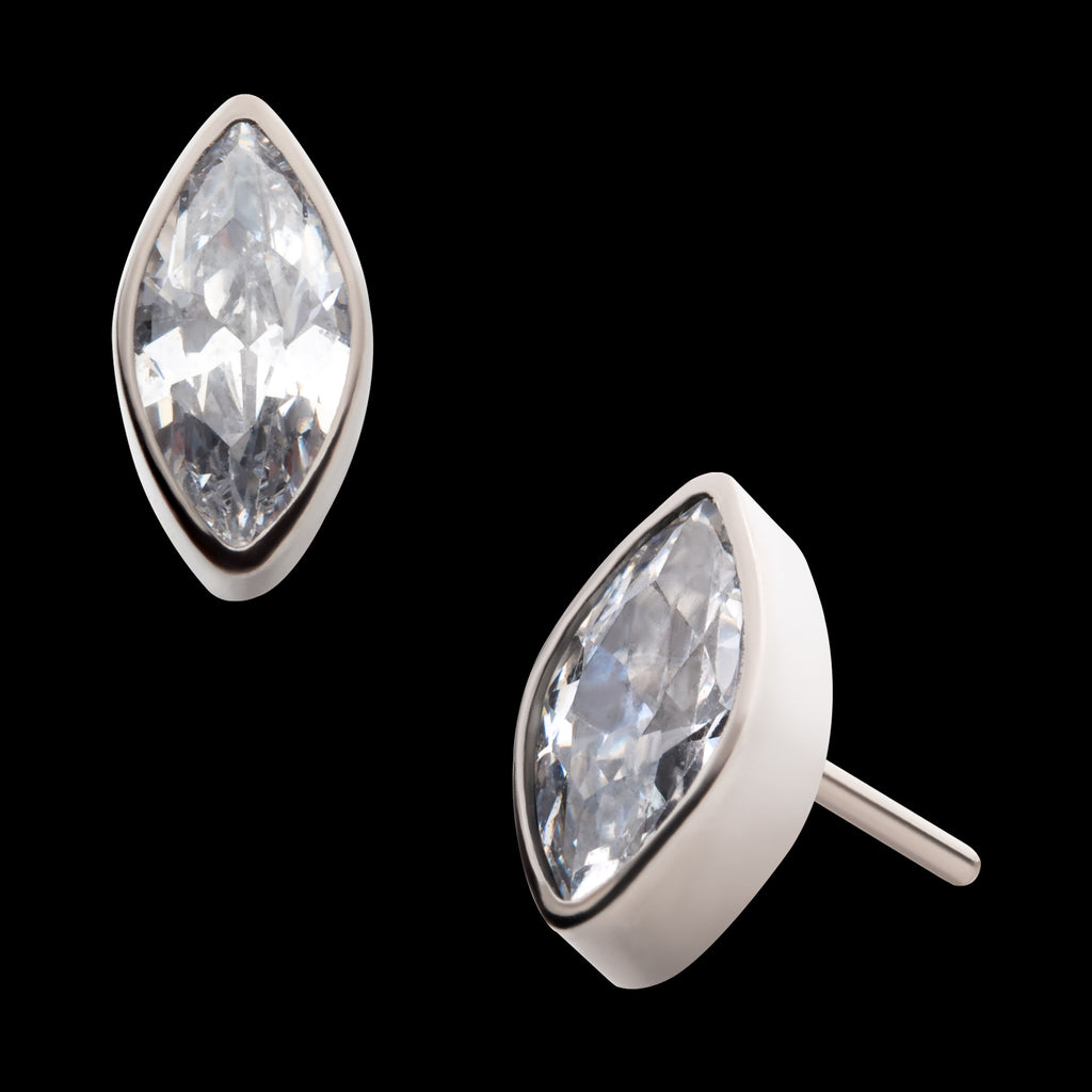 Bezel Set CZ Marquise Shape Flatback Stud Earring / Nosering - CZ in Titanium