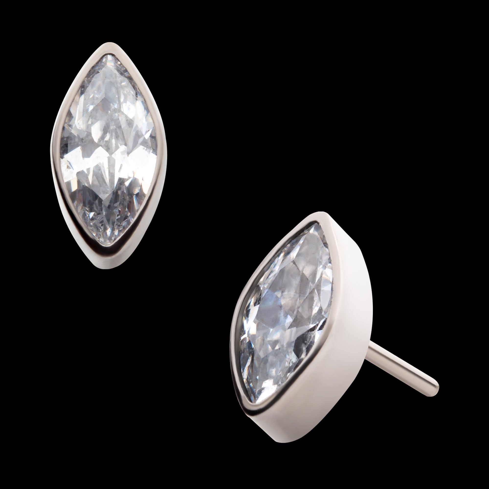 Bezel Set CZ Marquise Shape Flatback Stud Earring / Nosering - CZ in Titanium