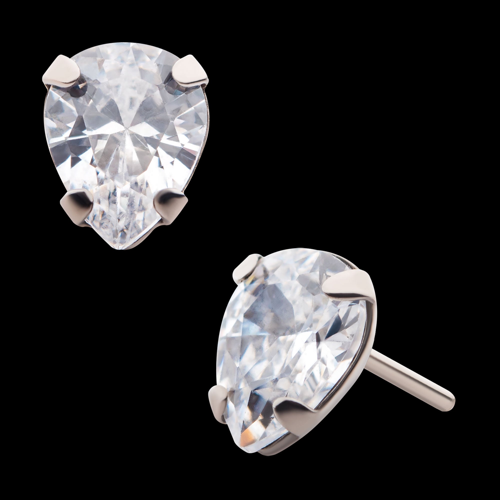 4-Prong Set CZ Pear-Shaped Flatback Stud Earring / Nosering - CZ in Titanium