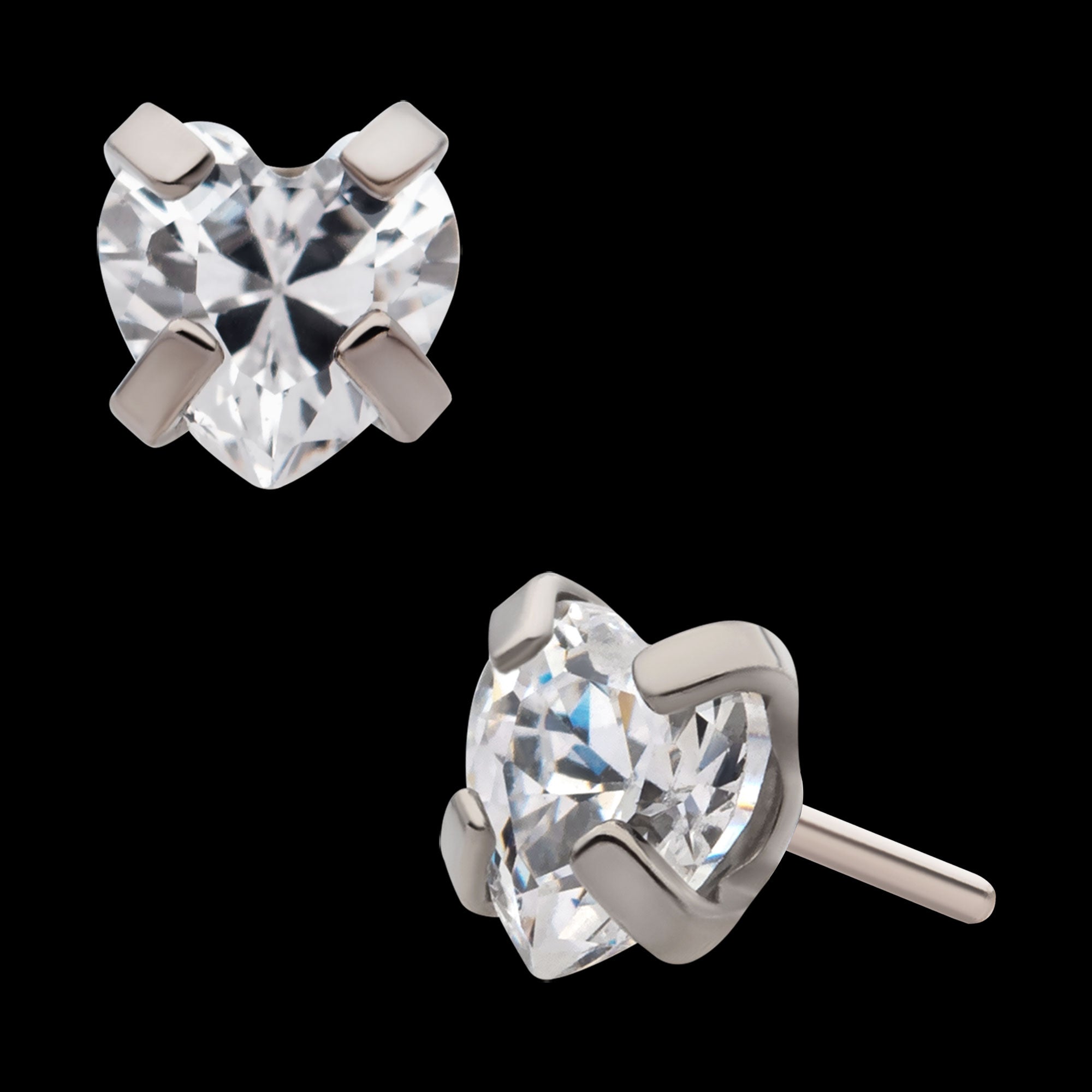 4-Prong Set CZ Heart Shape Flatback Stud Earring / Nosering - CZ in Titanium