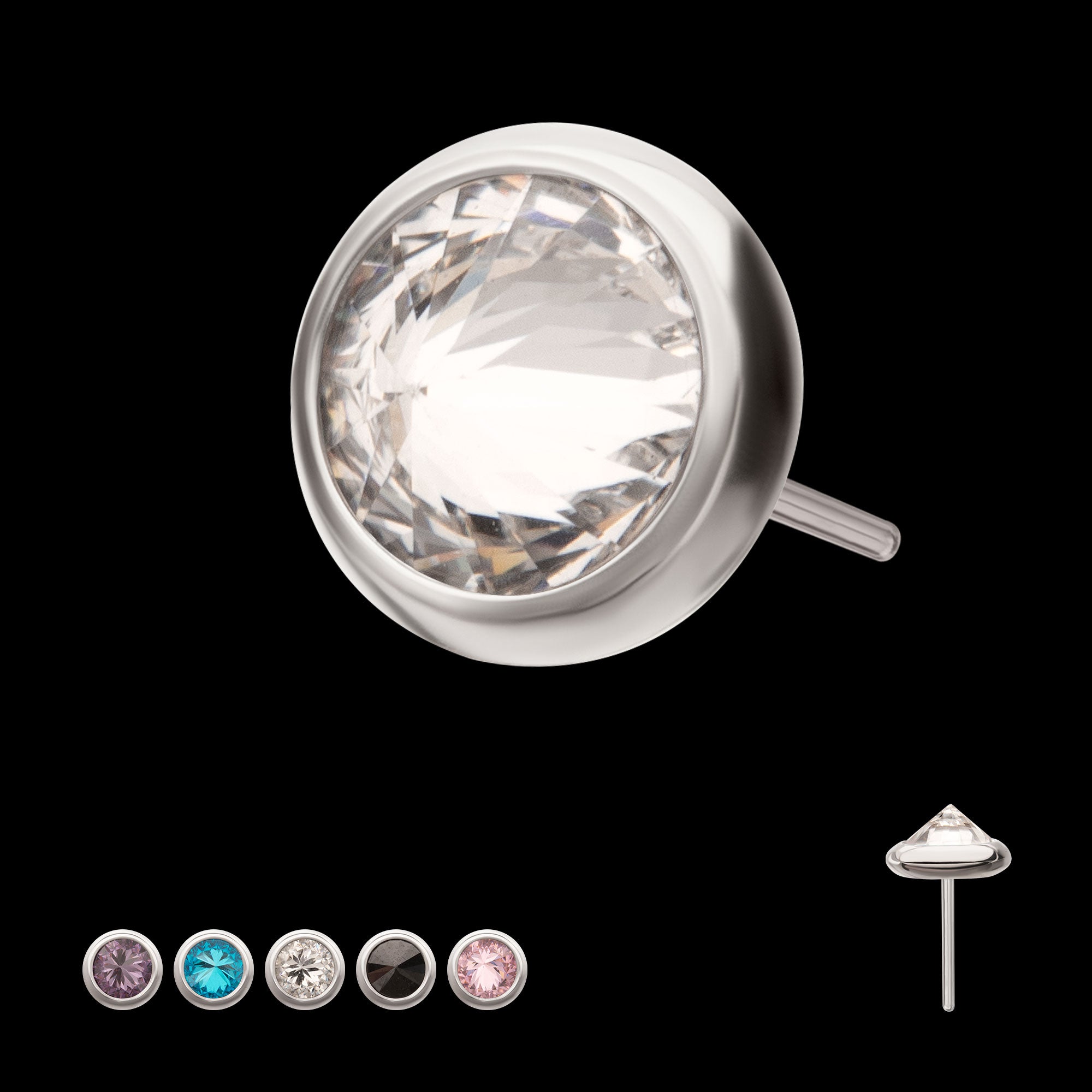 Round Bezel Set Inverse Gem Flatback Stud Earring / Nosering - Gem in Titanium