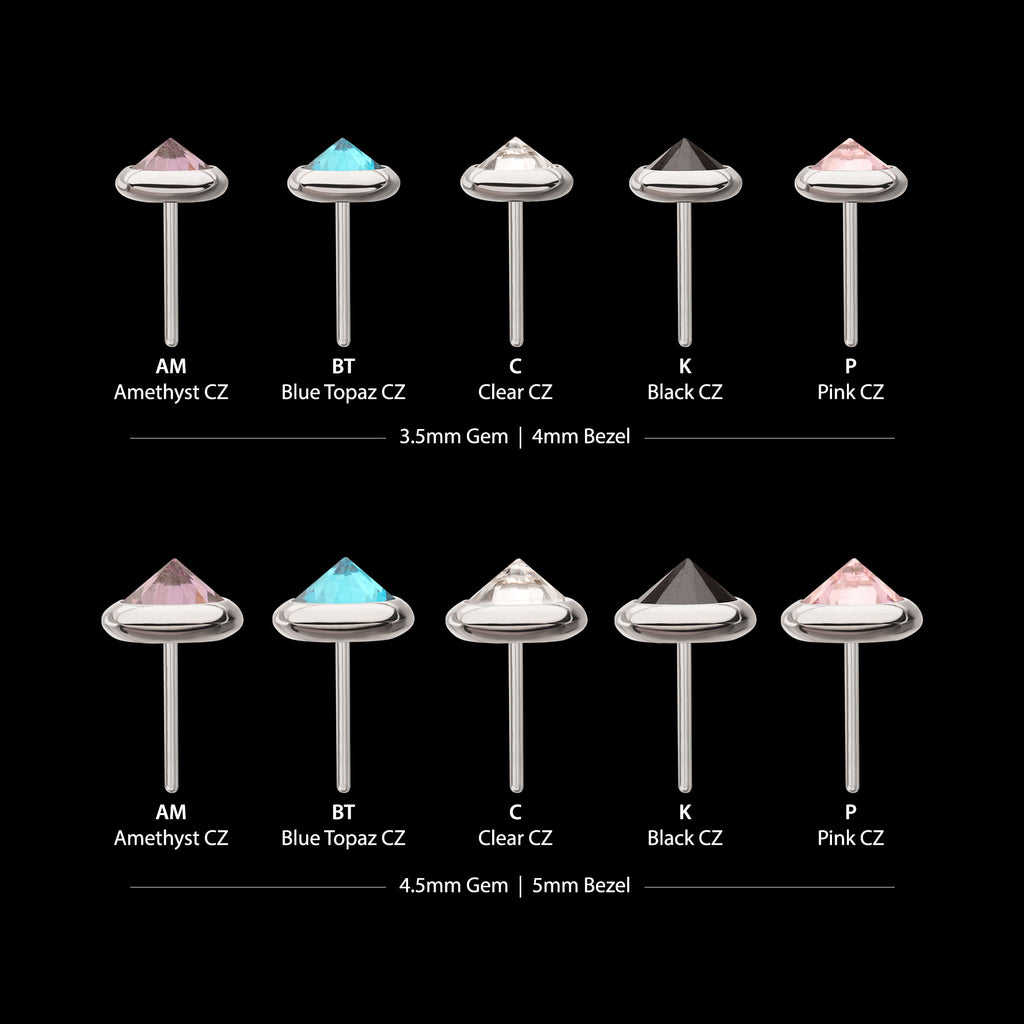 Round Bezel Set Inverse Gem Flatback Stud Earring / Nosering - Gem in Titanium
