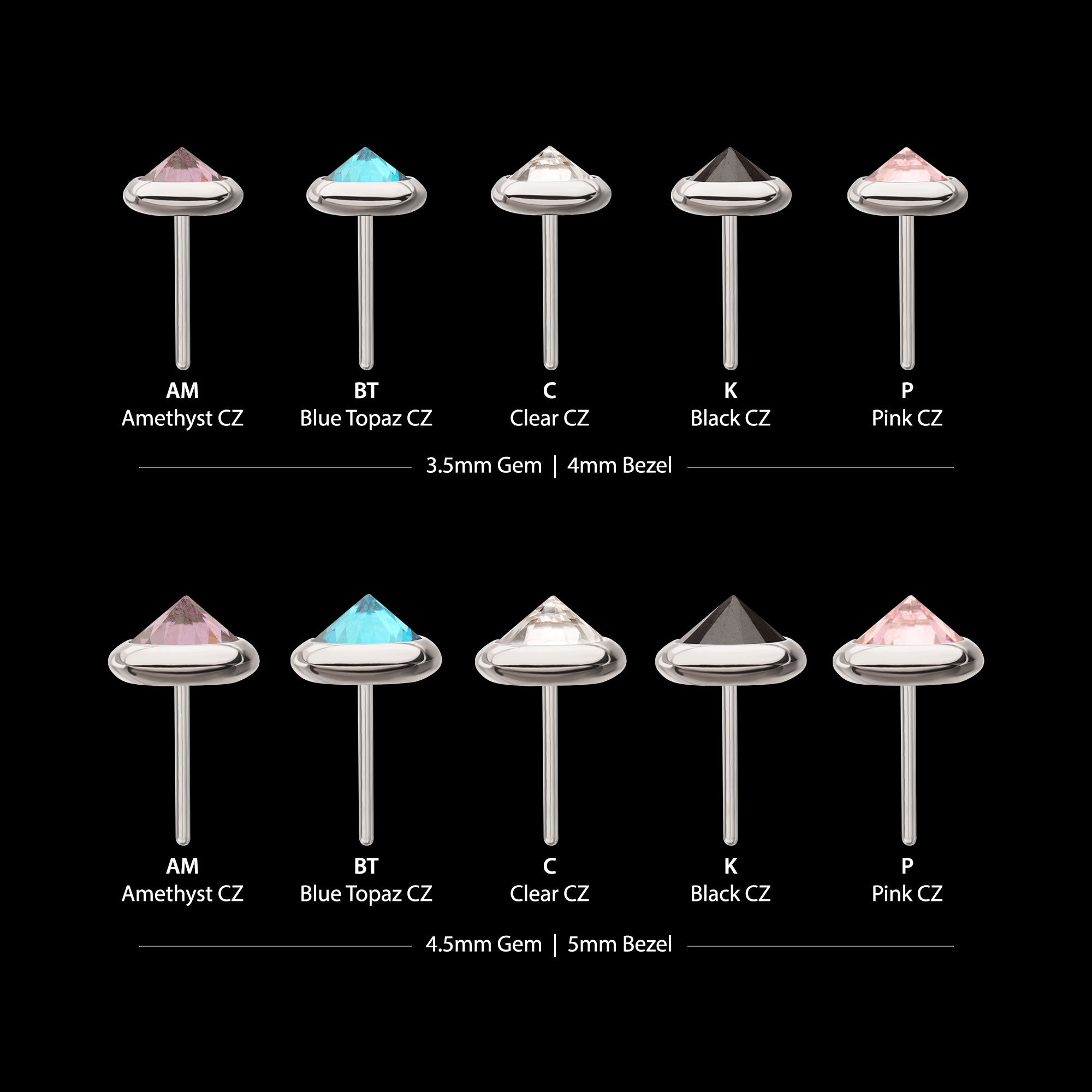Round Bezel Set Inverse Gem Flatback Stud Earring / Nosering - Gem in Titanium