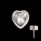 Bezel Set CZ Heart Shape Flatback Stud Earring / Nosering - CZ in Titanium