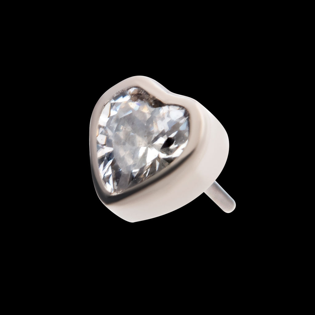 Bezel Set CZ Heart Shape Flatback Stud Earring / Nosering - CZ in Titanium