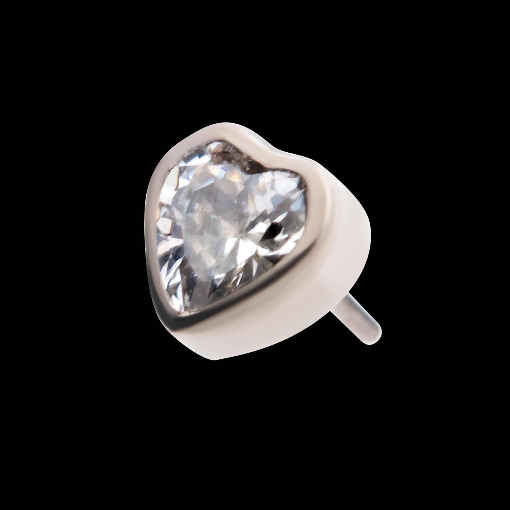 Bezel Set CZ Heart Shape Flatback Stud Earring / Nosering - CZ in Titanium