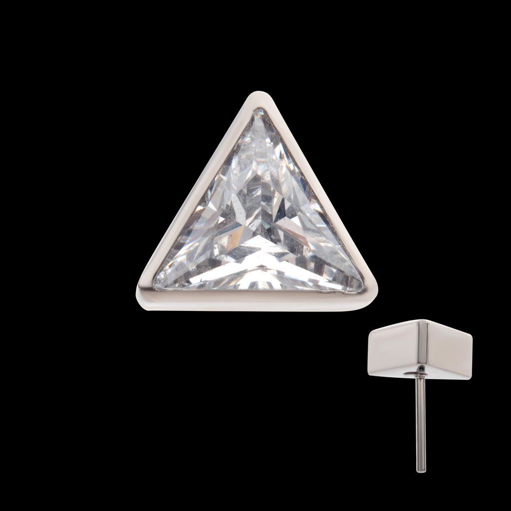 Bezel Set CZ Triangular Shape Flatback Stud Earring / Nosering - CZ in Titanium