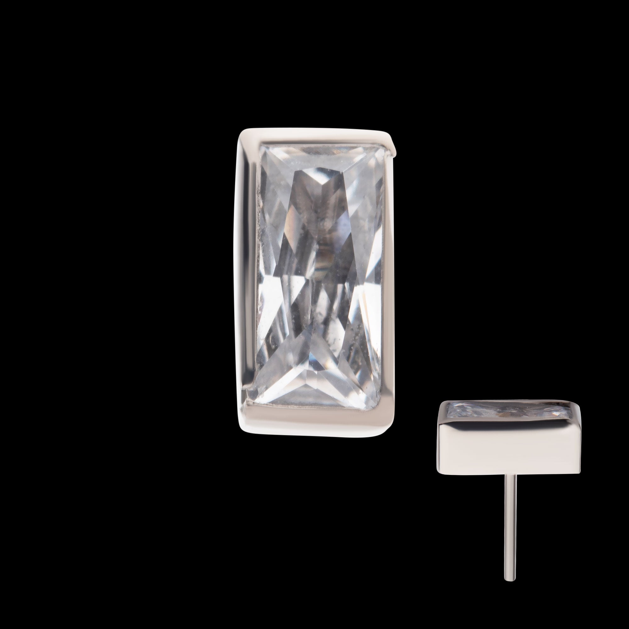 Bezel Set CZ Rectangular Shape Flatback Stud Earring / Nosering - CZ in Titanium