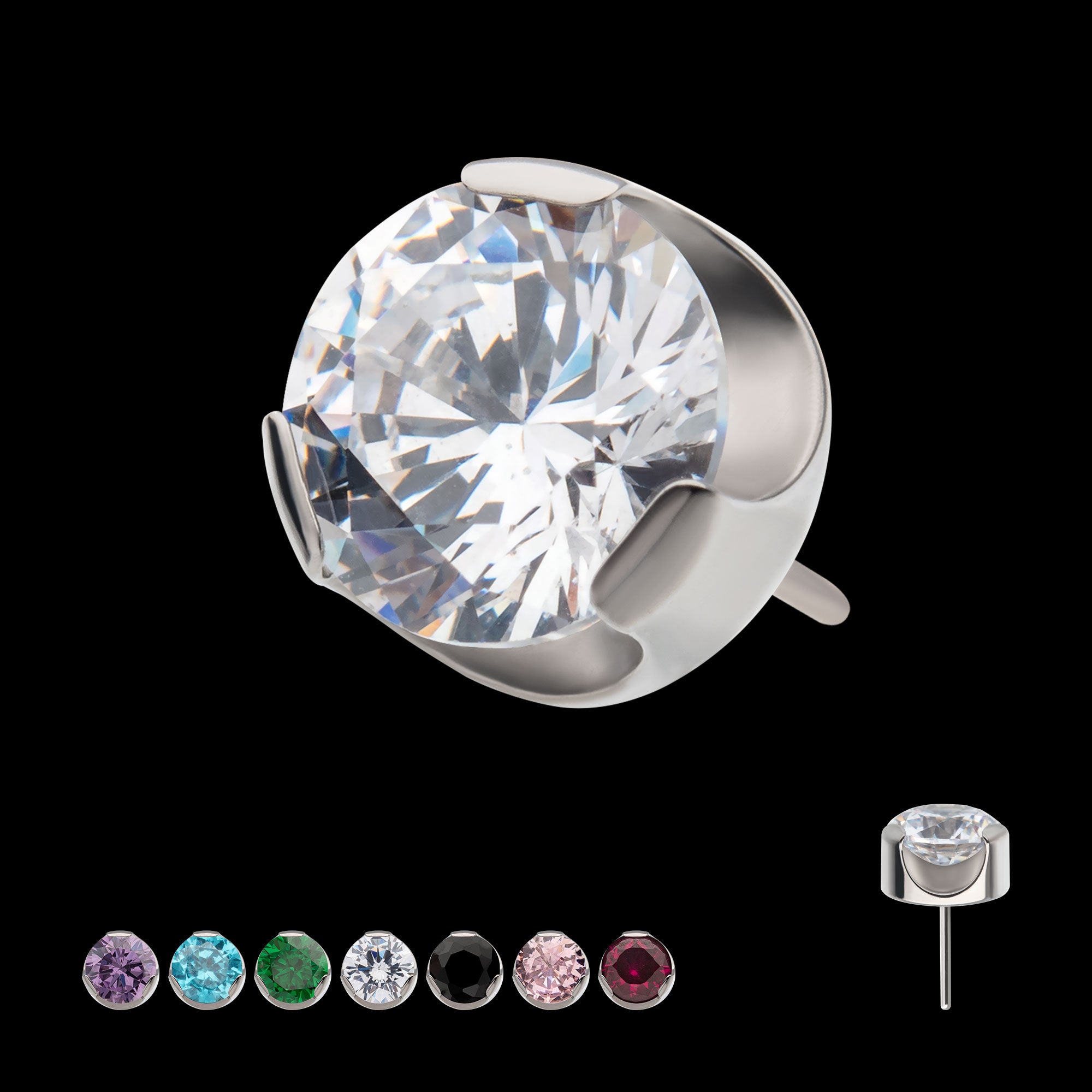 Semi-Bezel Set Gem Flatback Stud Earring / Nosering - Gem in Titanium