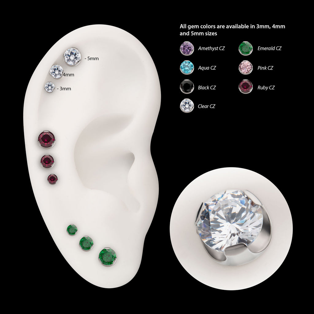 Semi-Bezel Set Gem Flatback Stud Earring / Nosering - Gem in Titanium
