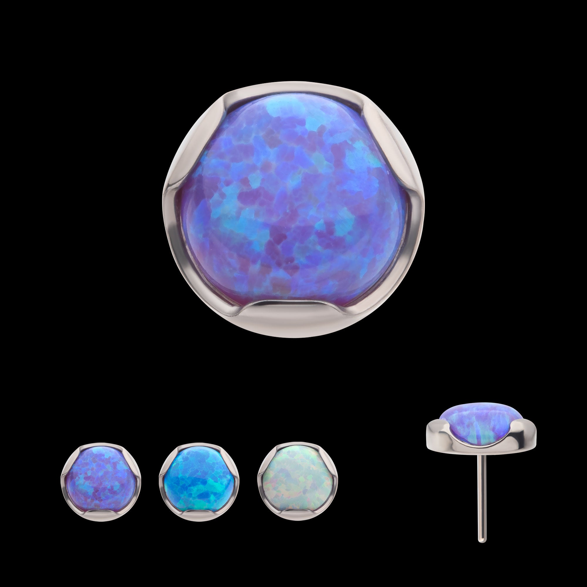 Prong Set Semi-Bezel Opal Low Profile Flatback Stud Earring / Nosering - Opal in Titanium