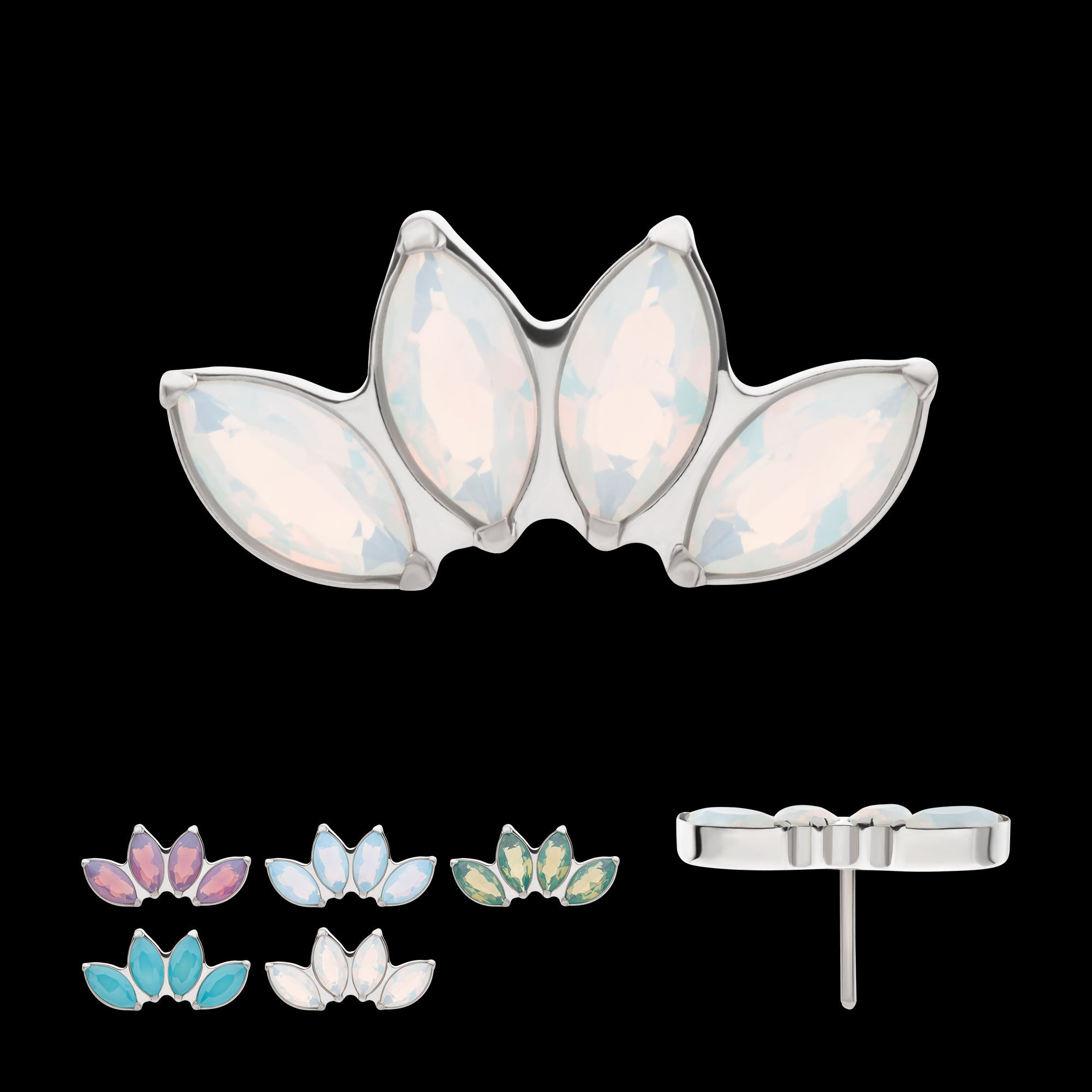 4-Cluster Marquise Opalite Flatback Stud Earring / Nosering - Opal in Titanium