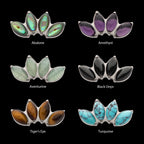 Prong Set 4-Cluster Marquise Stones Fan Shape Flatback Stud Earring / Nosering - Titanium