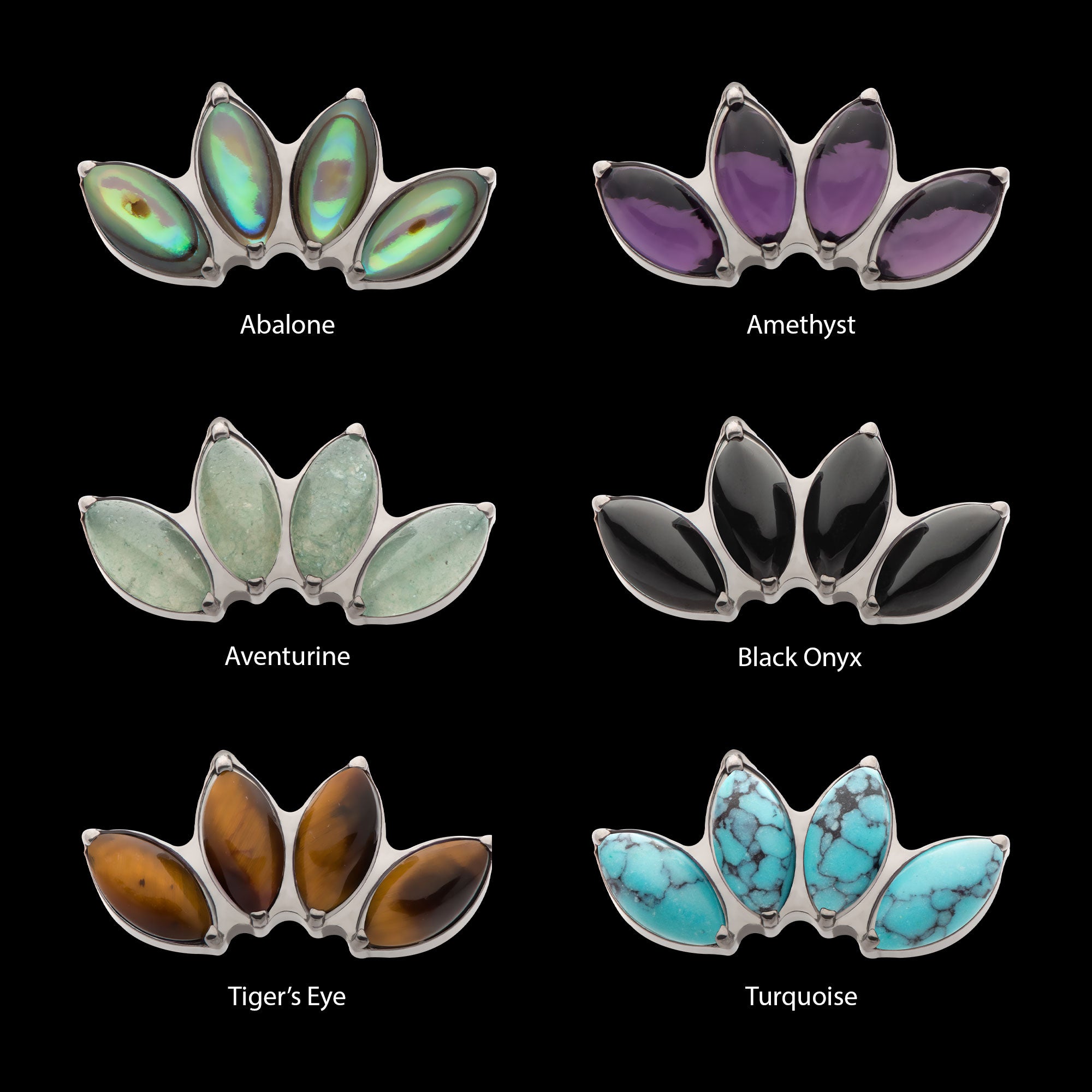 Prong Set 4-Cluster Marquise Stones Fan Shape Flatback Stud Earring / Nosering - Titanium