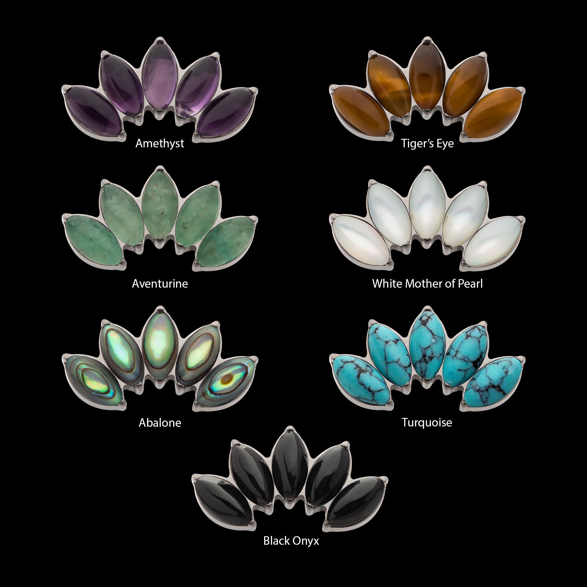 Prong Set 5-Cluster Marquise Stones Fan Shape Flatback Stud Earring / Nosering - Titanium