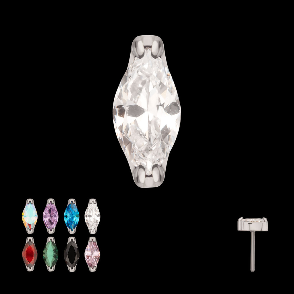 Double V-Prong 3mm Marquise CZ Gem Flatback Stud Earring / Nosering - CZ in Titanium