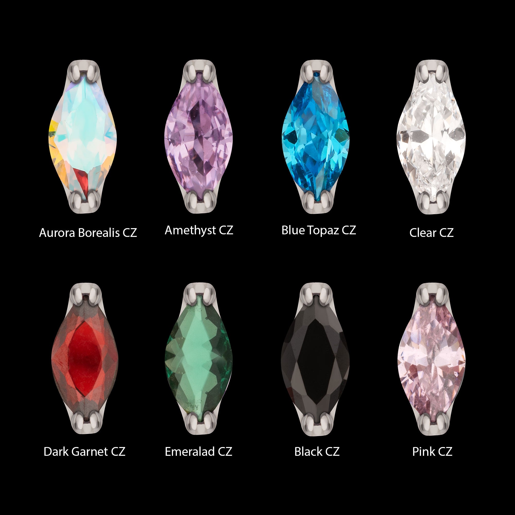 Double V-Prong 3mm Marquise CZ Gem Flatback Stud Earring / Nosering - CZ in Titanium