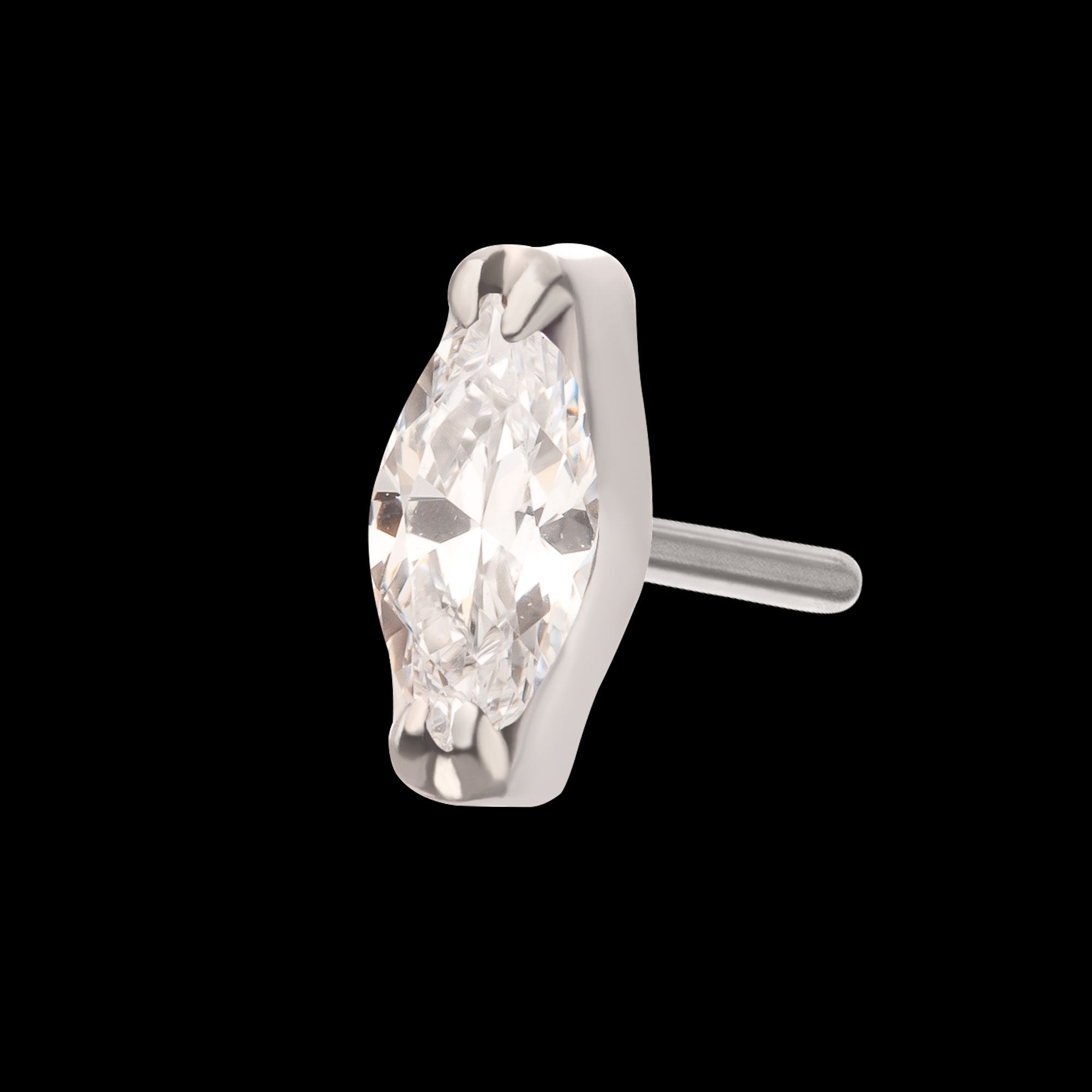 Double V-Prong 3mm Marquise CZ Gem Flatback Stud Earring / Nosering - CZ in Titanium