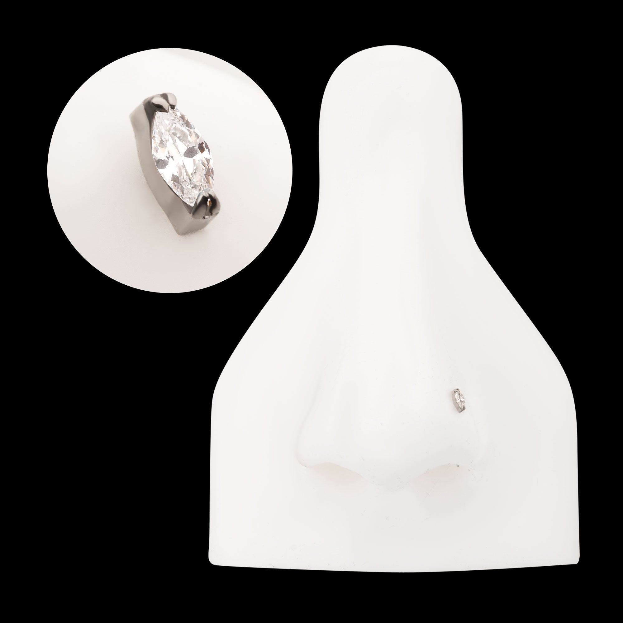 Double V-Prong 3mm Marquise CZ Gem Flatback Stud Earring / Nosering - CZ in Titanium