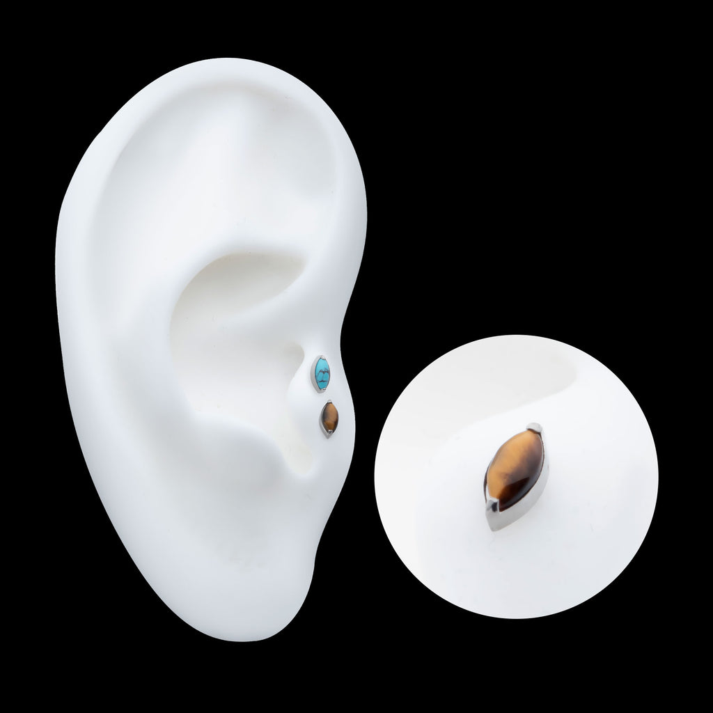 2-Prong Marquise Stone Flatback Stud Earring / Nosering - Titanium