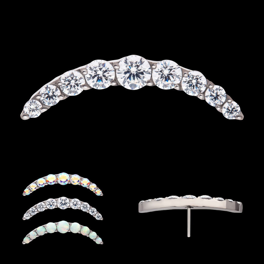 Prong Set Round CZ/Opal 9-Cluster Flatback Stud Earring / Nosering - Opal & CZ & Opal & CZ in Titanium