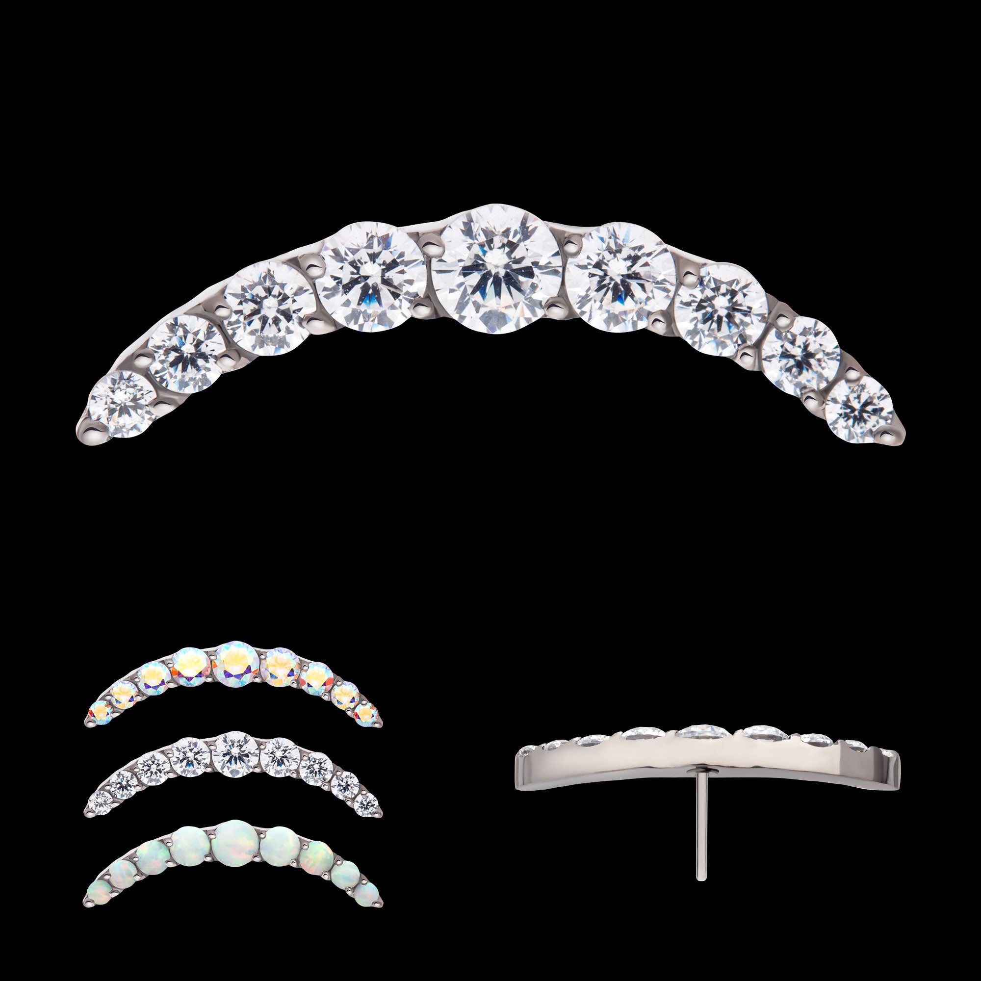 Prong Set Round CZ/Opal 9-Cluster Flatback Stud Earring / Nosering - Opal & CZ & Opal & CZ in Titanium