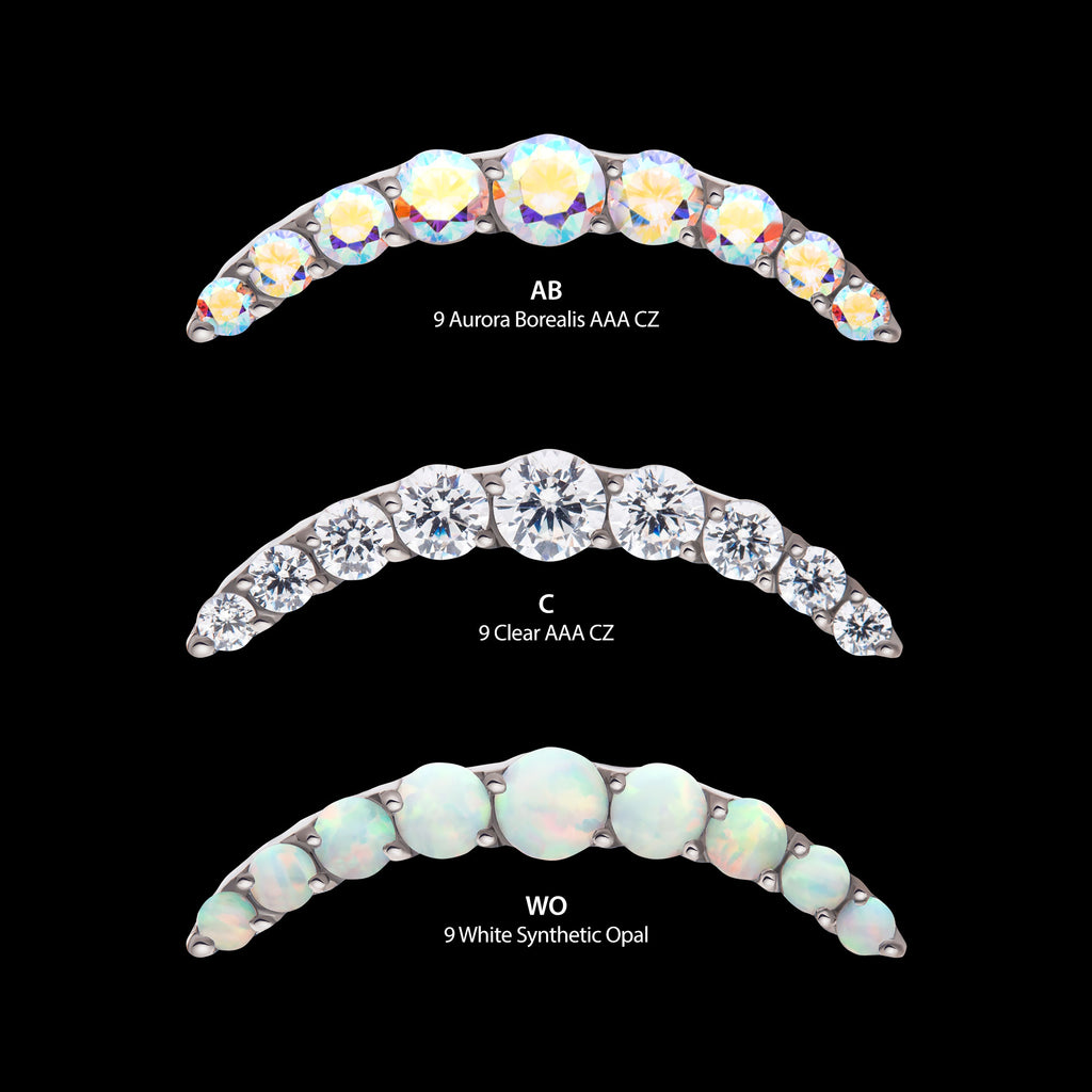 Prong Set Round CZ/Opal 9-Cluster Flatback Stud Earring / Nosering - Opal & CZ & Opal & CZ in Titanium