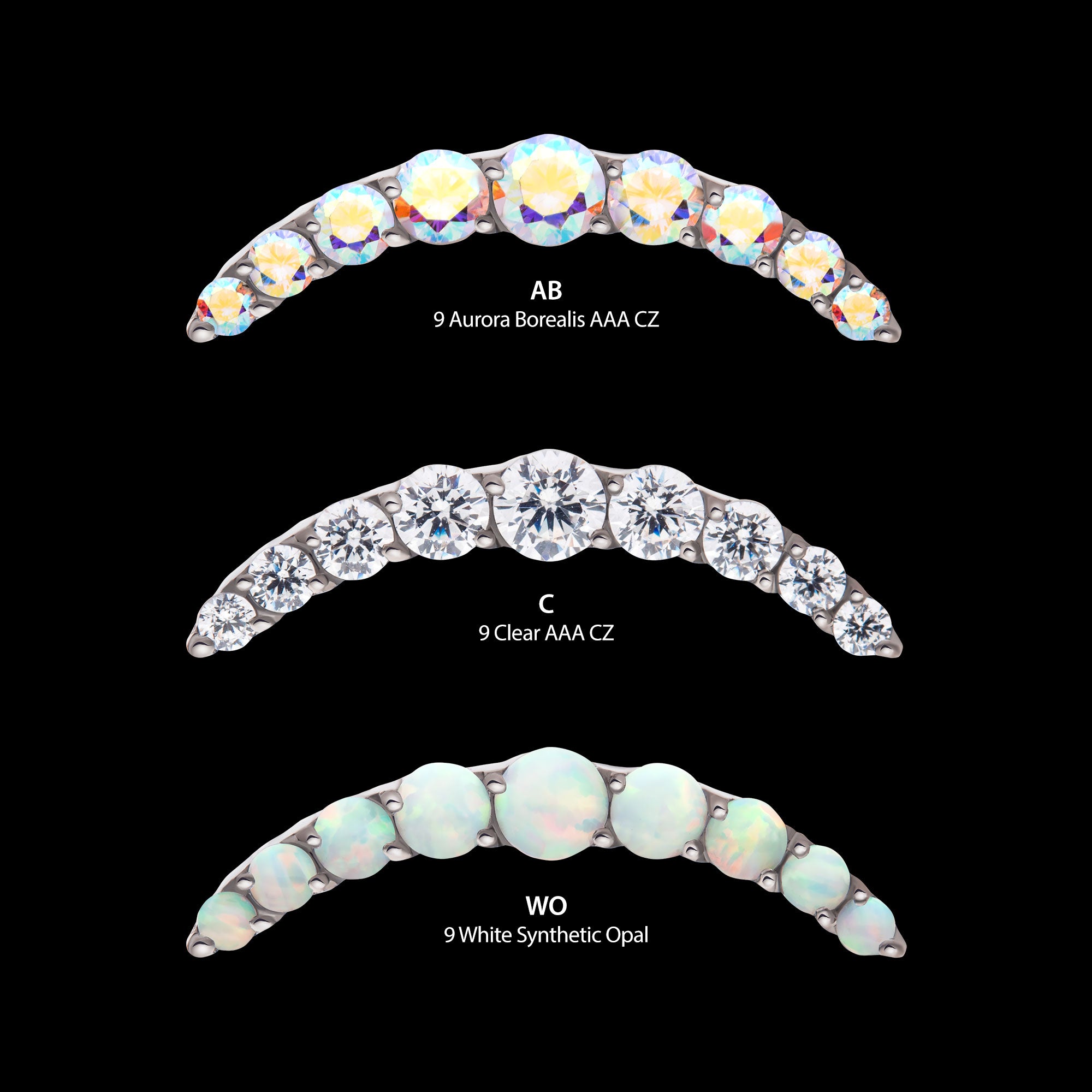 Prong Set Round CZ/Opal 9-Cluster Flatback Stud Earring / Nosering - Opal & CZ & Opal & CZ in Titanium