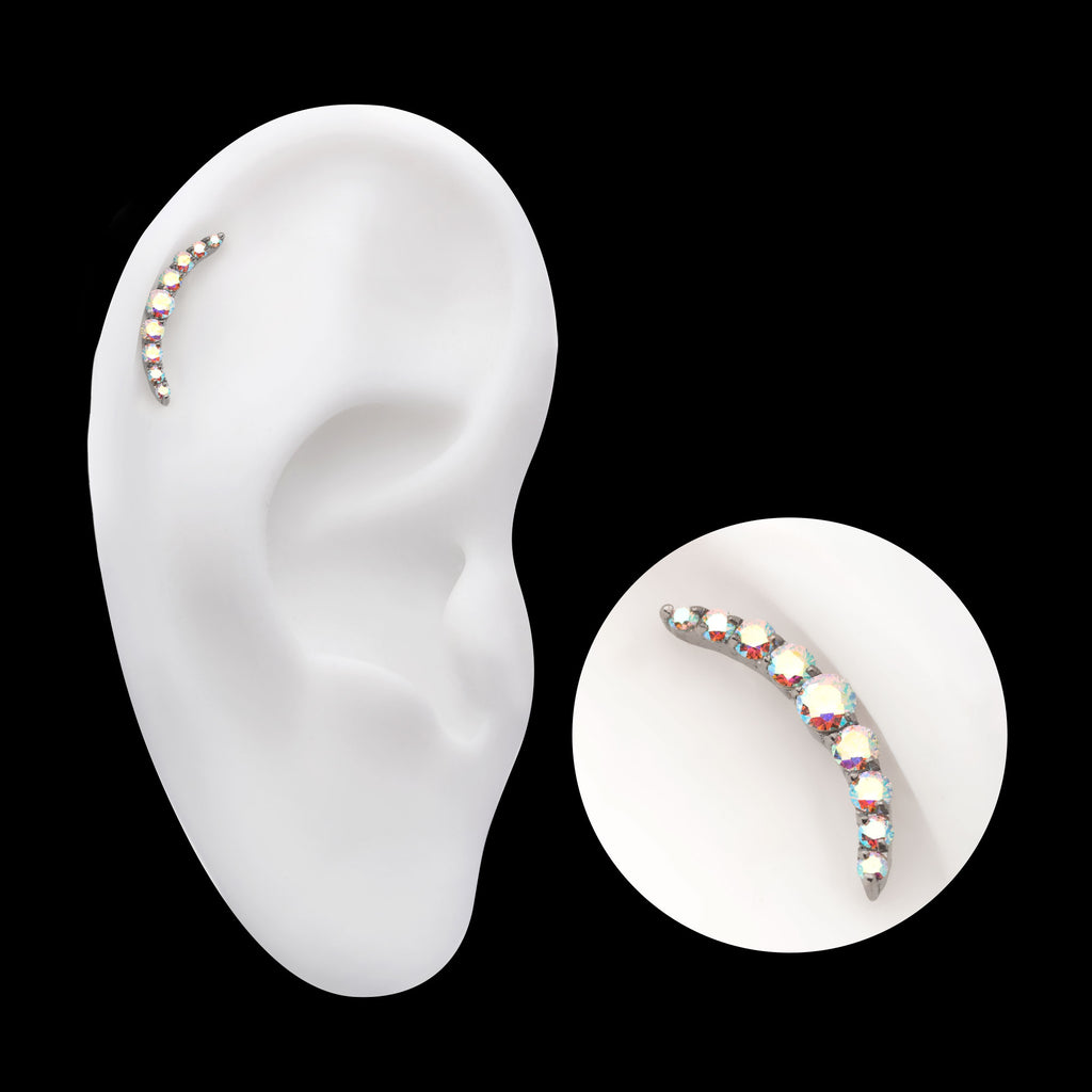 Prong Set Round CZ/Opal 9-Cluster Flatback Stud Earring / Nosering - Opal & CZ & Opal & CZ in Titanium