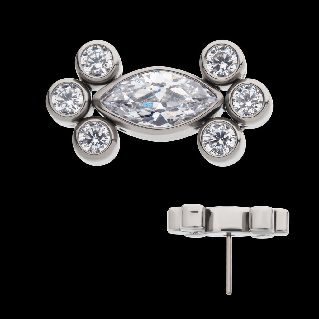Clustered Bezel Set Marquise & Round CZ Flatback Stud Earring / Nosering - CZ in Titanium