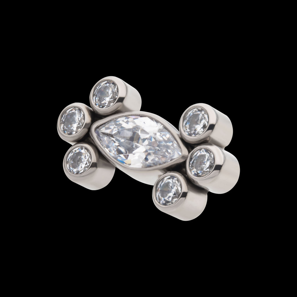 Clustered Bezel Set Marquise & Round CZ Flatback Stud Earring / Nosering - CZ in Titanium