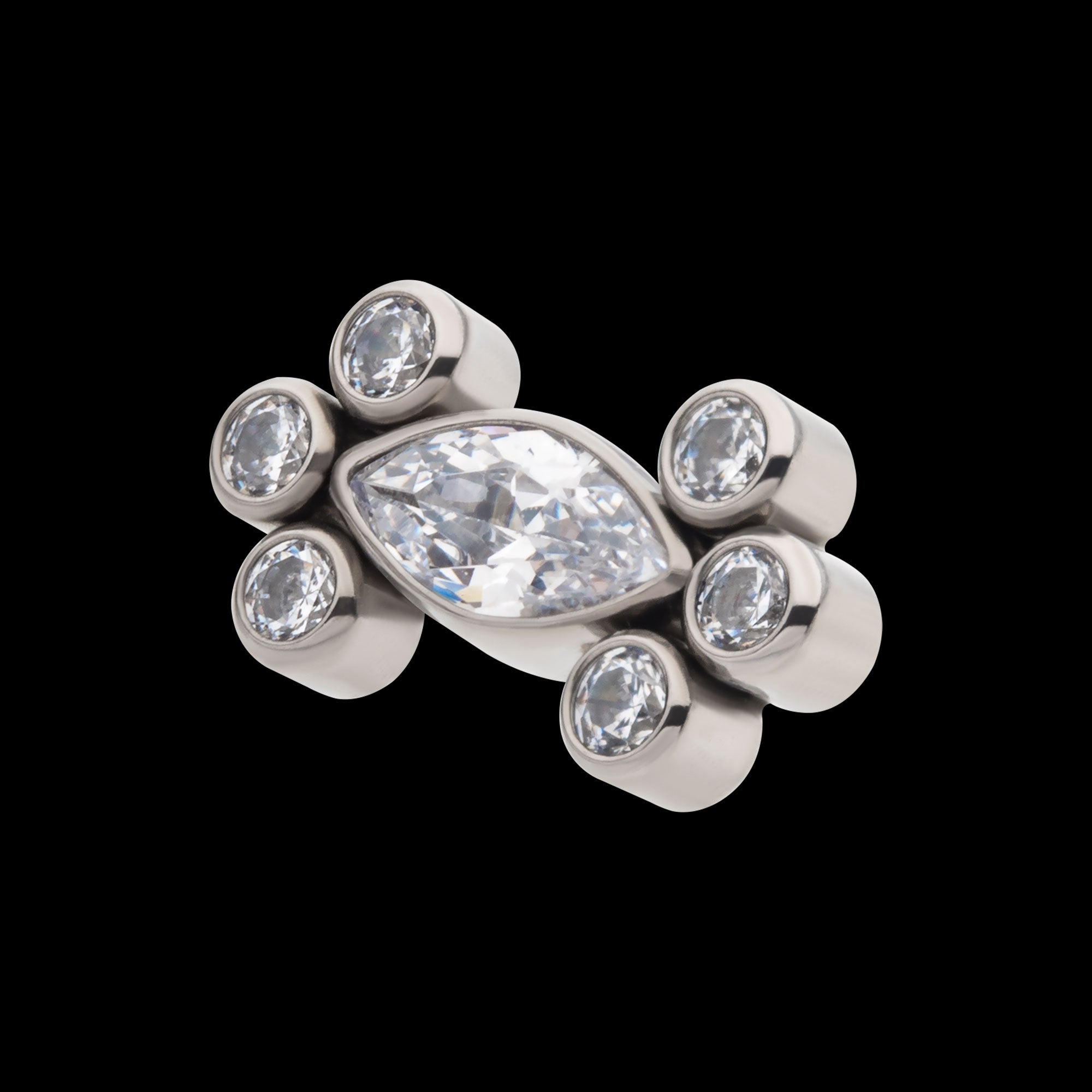 Clustered Bezel Set Marquise & Round CZ Flatback Stud Earring / Nosering - CZ in Titanium