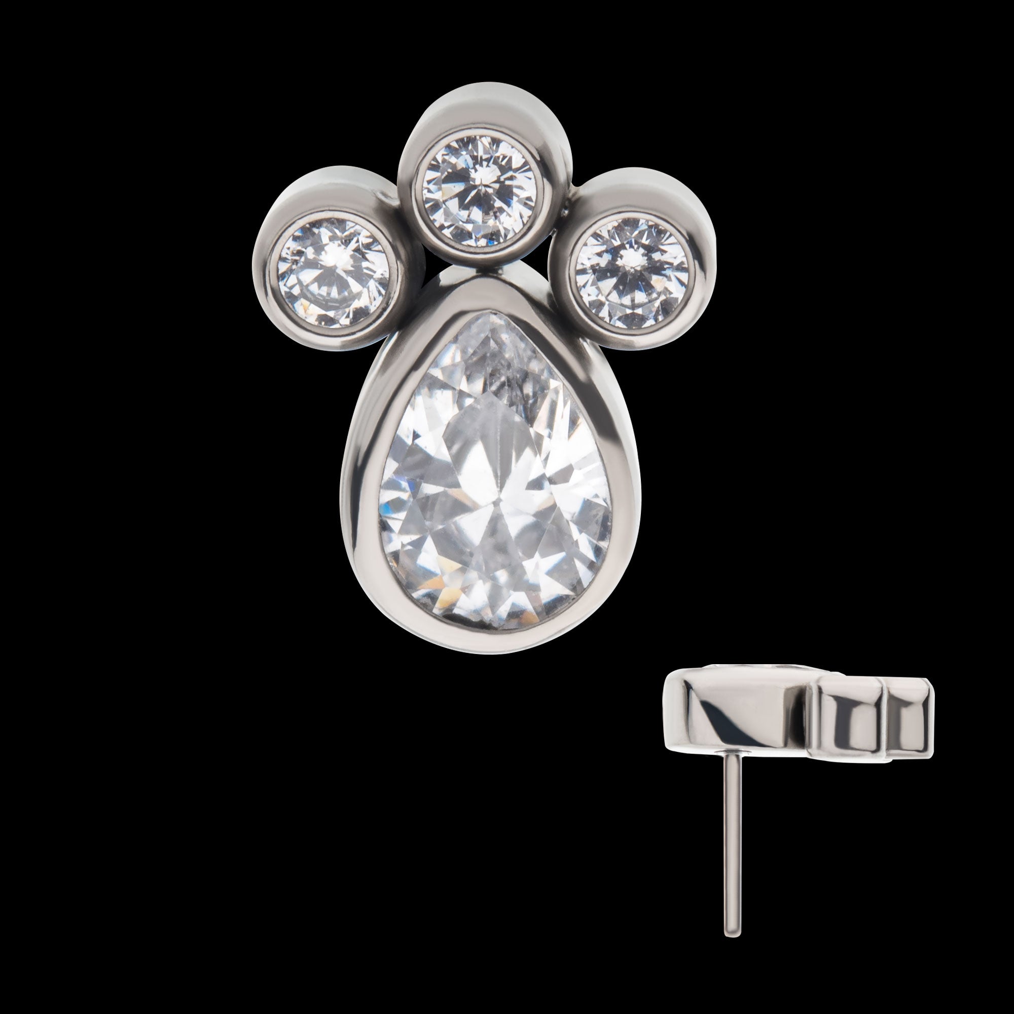 Clustered Bezel Set Teardrop & Round CZ Flatback Stud Earring / Nosering - CZ in Titanium
