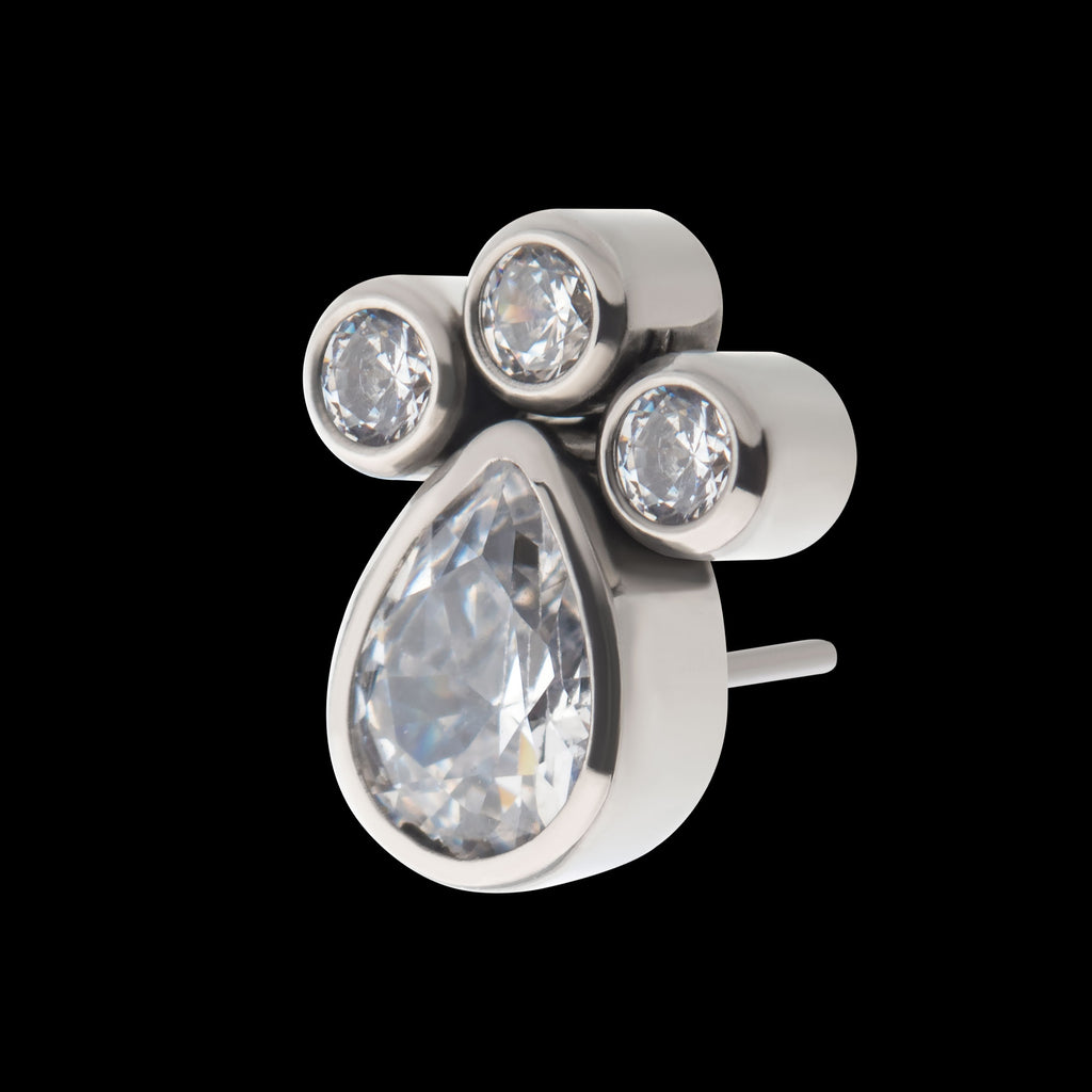Clustered Bezel Set Teardrop & Round CZ Flatback Stud Earring / Nosering - CZ in Titanium