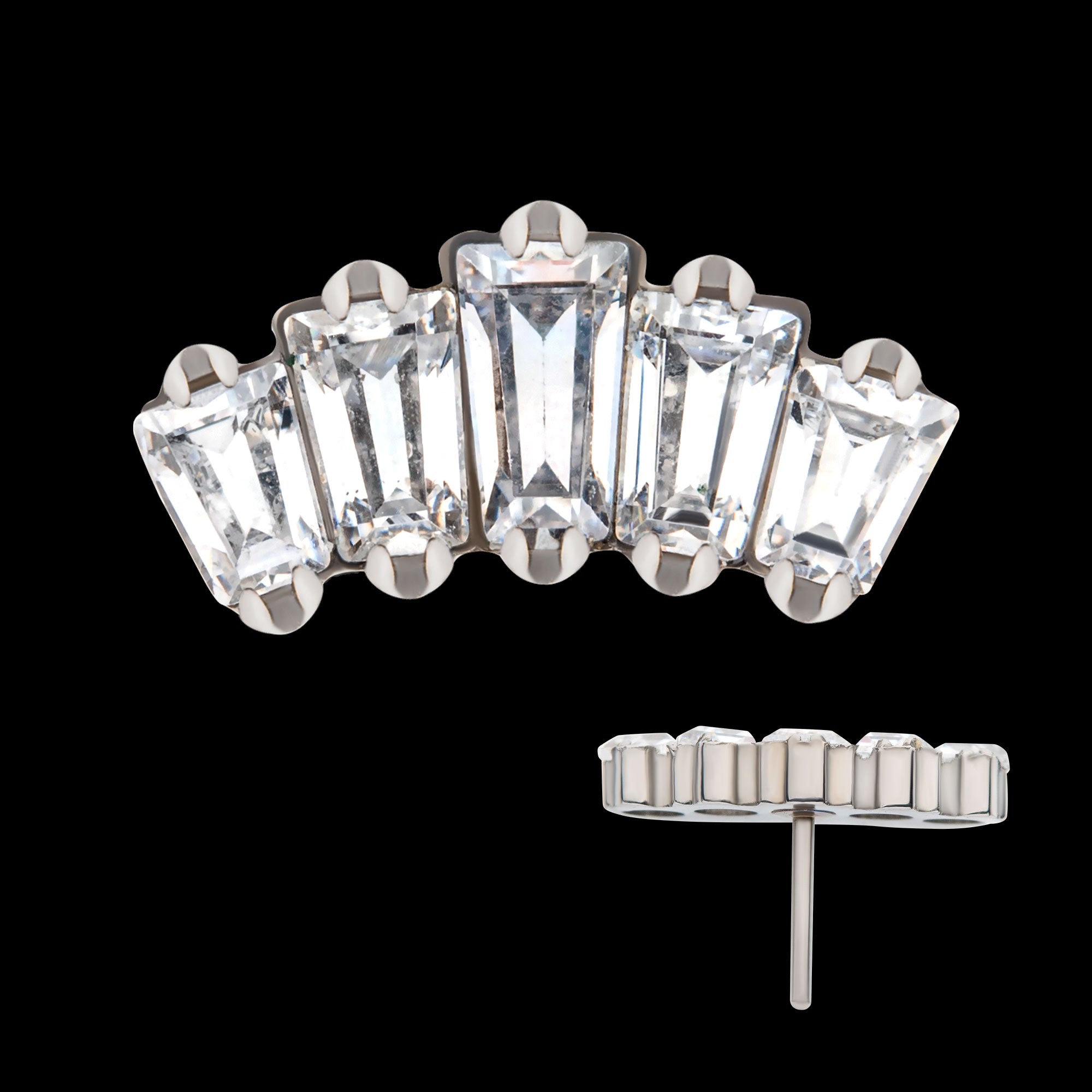 Prong Set Trapezoid CZ 5-Cluster Flatback Stud Earring / Nosering - CZ in Titanium