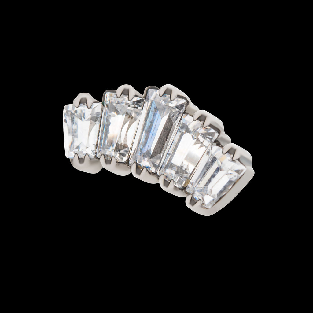 Prong Set Trapezoid CZ 5-Cluster Flatback Stud Earring / Nosering - CZ in Titanium